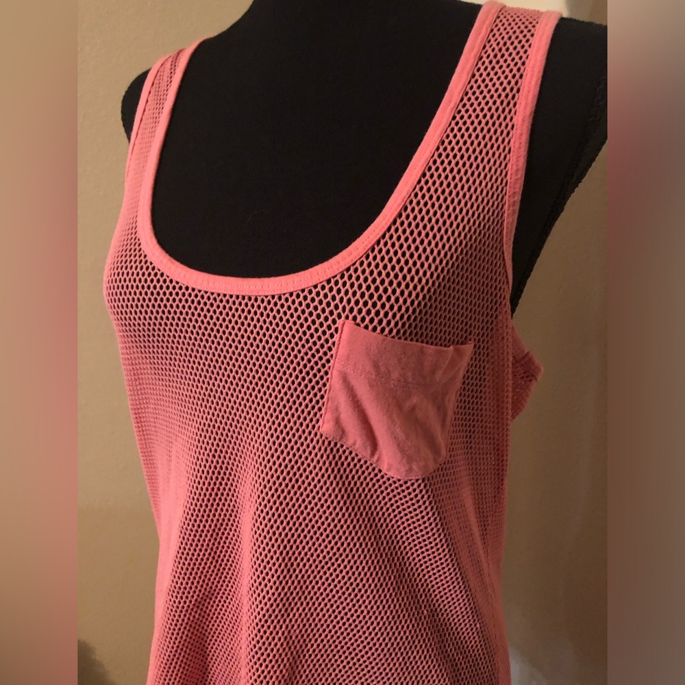 Peachy Orange Mesh T-Back Tank Top, M/L